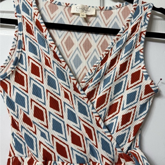 Jessica Simpson Faux Wrap Dress, S, blue/red sleeveless, V-neck NWOT - Picture 2 of 11